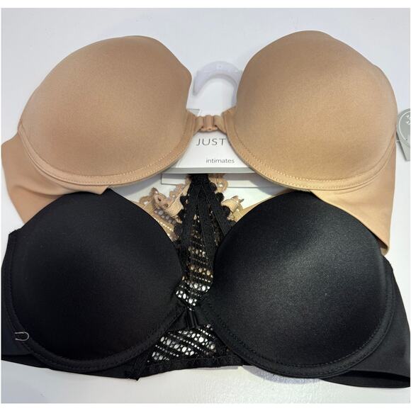 Just Be Intimates Front-Closure Laser-Cut Bra 2-Pack  Size 38C  Black & Nude NWT - Picture 1 of 8